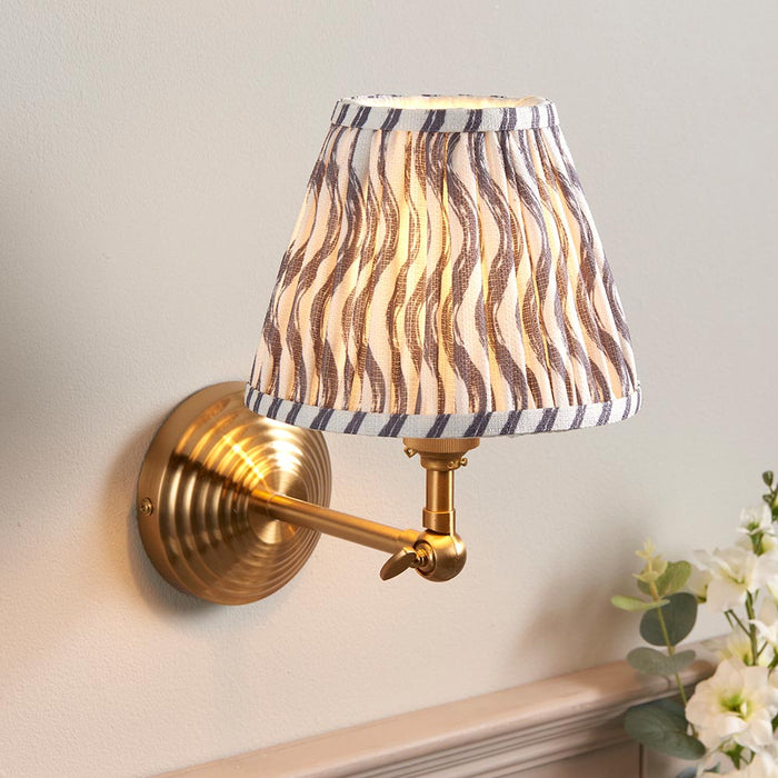 Obelisk Wing And Ripple 16cm Pearl Grey Shade Wall Light In Brushed Aged Brass