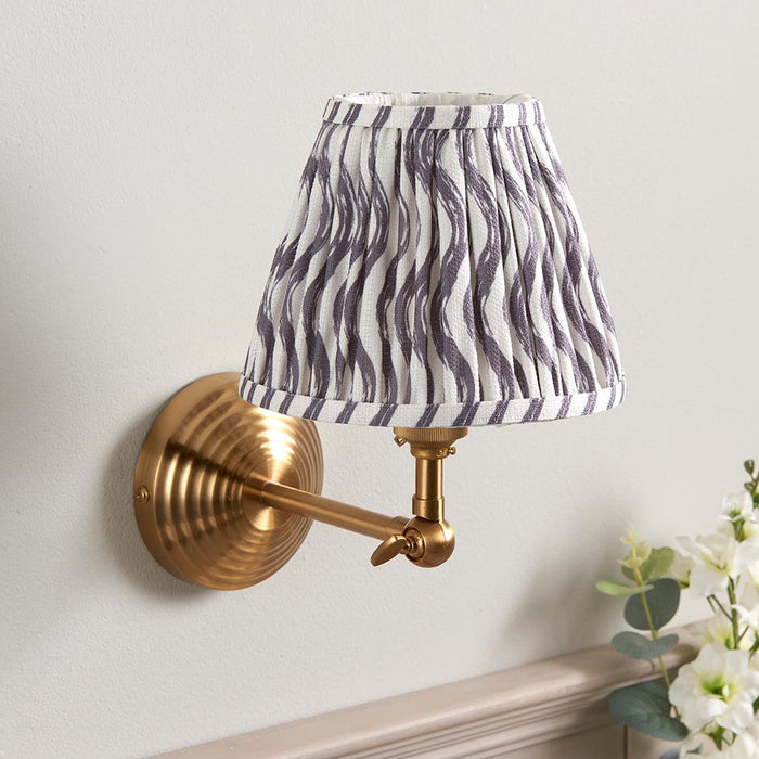Obelisk Wing And Ripple 16cm Pearl Grey Shade Wall Light In Brushed Aged Brass