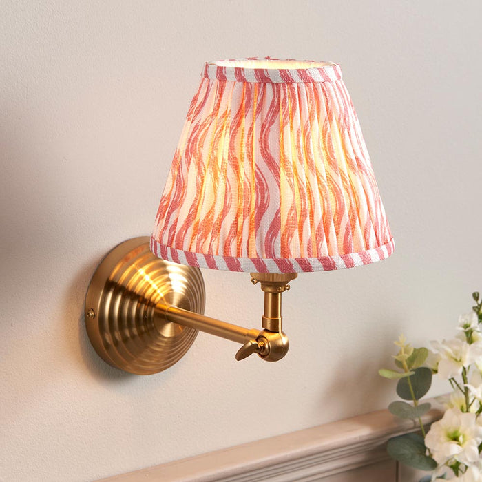 Obelisk Wing And Ripple 16cm Coral Pink Shade Wall Light In Brushed Aged Brass
