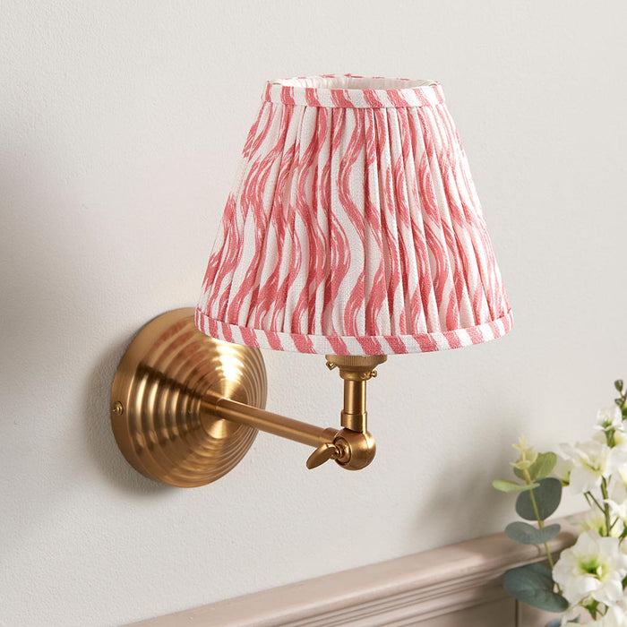 Obelisk Wing And Ripple 16cm Coral Pink Shade Wall Light In Brushed Aged Brass