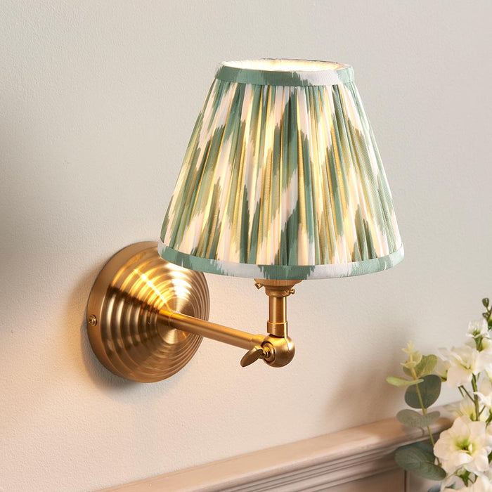 Obelisk Wing And Zigzag 16cm Cotswold Green Shade Wall Light In Brushed Aged Brass