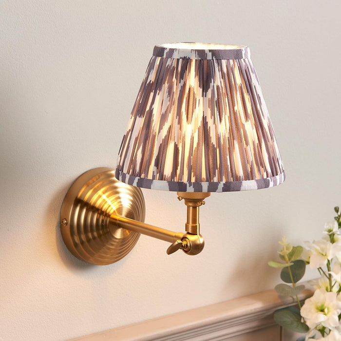 Obelisk Wing And Ikat 16cm Pearl Grey Shade Wall Light In Brushed Aged Brass