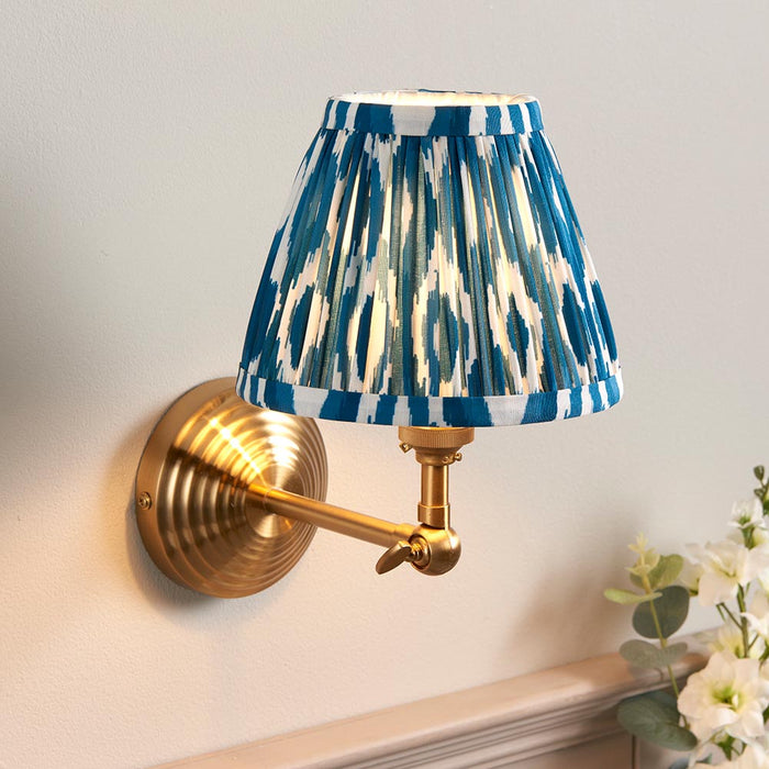 Obelisk Wing And Ikat 16cm Marlin Blue Shade Wall Light In Brushed Aged Brass
