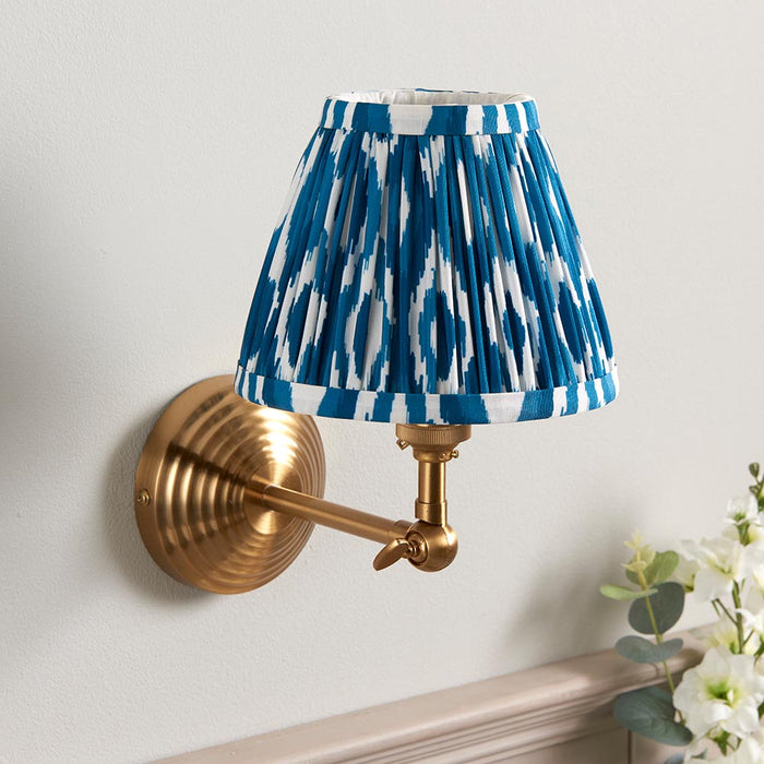 Obelisk Wing And Ikat 16cm Marlin Blue Shade Wall Light In Brushed Aged Brass