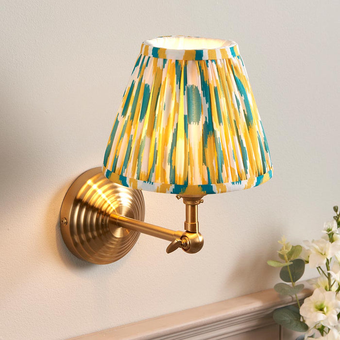 Obelisk Wing And Ikat 16cm Yellow And Jade Shade Wall Light In Brushed Aged Brass