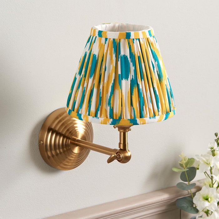 Obelisk Wing And Ikat 16cm Yellow And Jade Shade Wall Light In Brushed Aged Brass