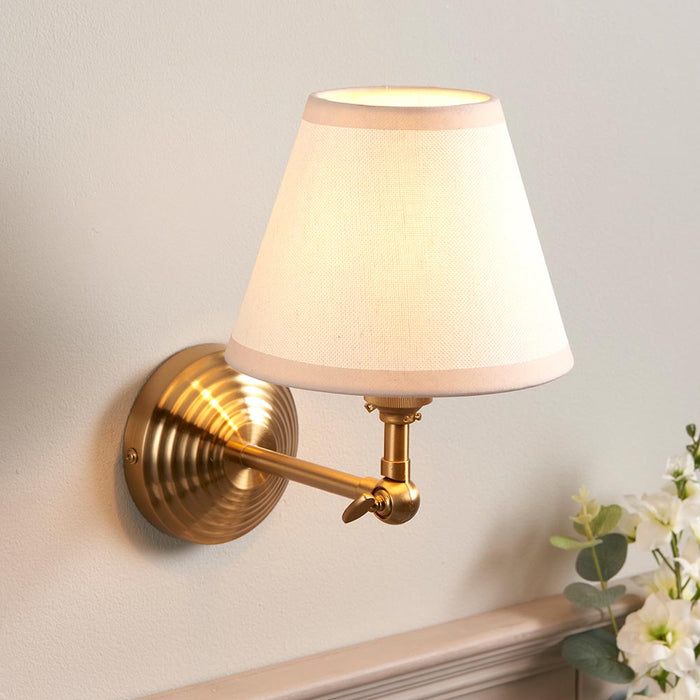 Obelisk Wing And Ivy 16cm Vintage White Shade Wall Light In Brushed Aged Brass