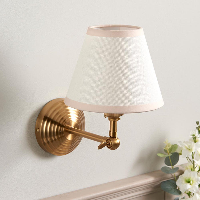 Obelisk Wing And Ivy 16cm Vintage White Shade Wall Light In Brushed Aged Brass