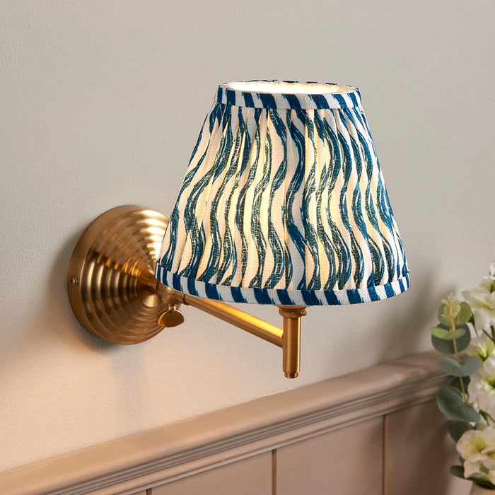 Obelisk Fold And Ripple 16cm Marlin Blue Shade Wall Light In Brushed Aged Brass
