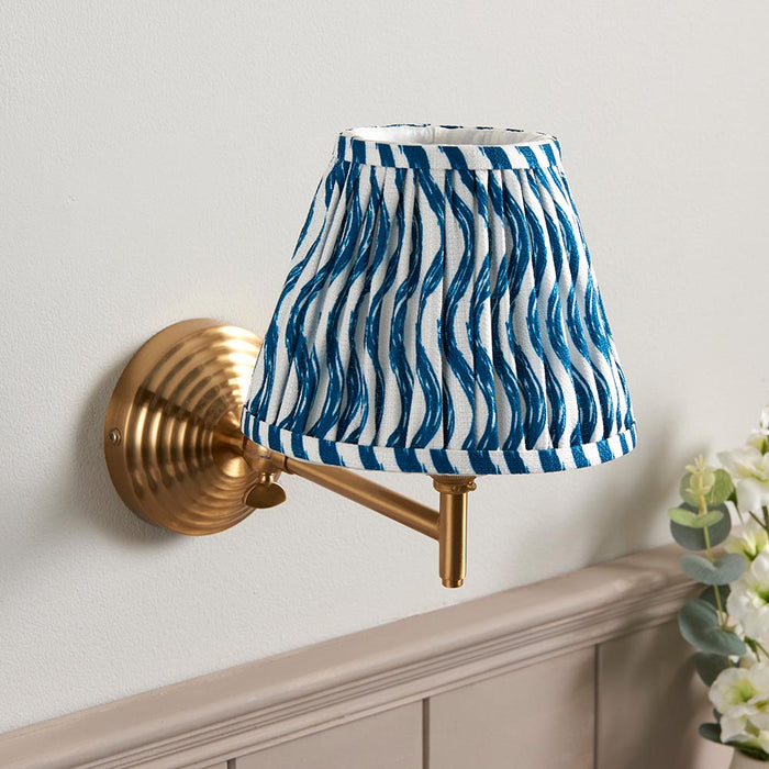Obelisk Fold And Ripple 16cm Marlin Blue Shade Wall Light In Brushed Aged Brass