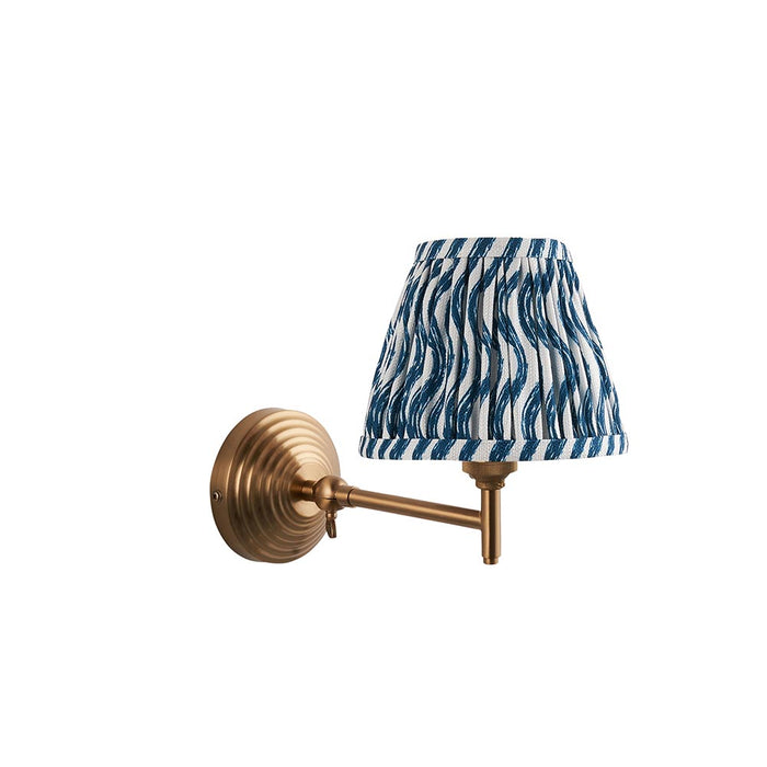 Obelisk Fold And Ripple 16cm Marlin Blue Shade Wall Light In Brushed Aged Brass