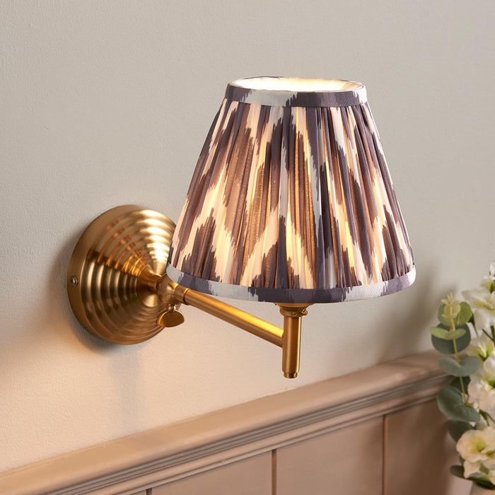 Obelisk Fold And Zigzag 16cm Pearl Grey Shade Wall Light In Brushed Aged Brass