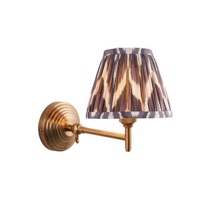 Obelisk Fold And Zigzag 16cm Pearl Grey Shade Wall Light In Brushed Aged Brass