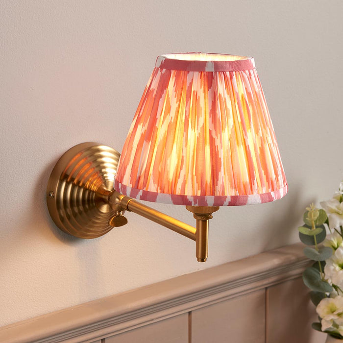 Obelisk Fold And Ikat 16cm Coral Pink Shade Wall Light In Brushed Aged Brass