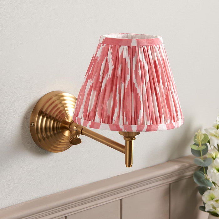 Obelisk Fold And Ikat 16cm Coral Pink Shade Wall Light In Brushed Aged Brass