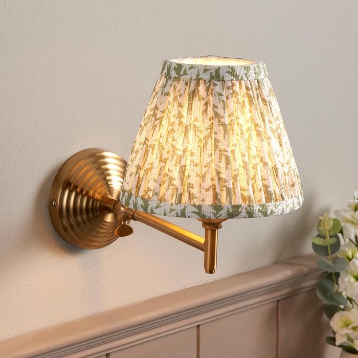 Obelisk Fold And Leaf 16cm Herb Garden Green Shade Wall Light In Brushed Aged Brass