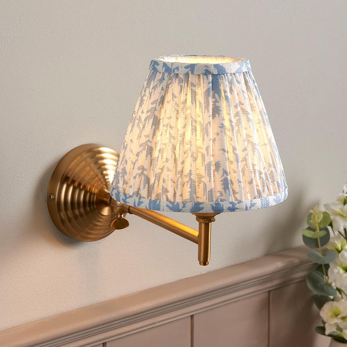 Obelisk Fold And Leaf 16cm Shell Bay Blue Shade Wall Light In Brushed Aged Brass