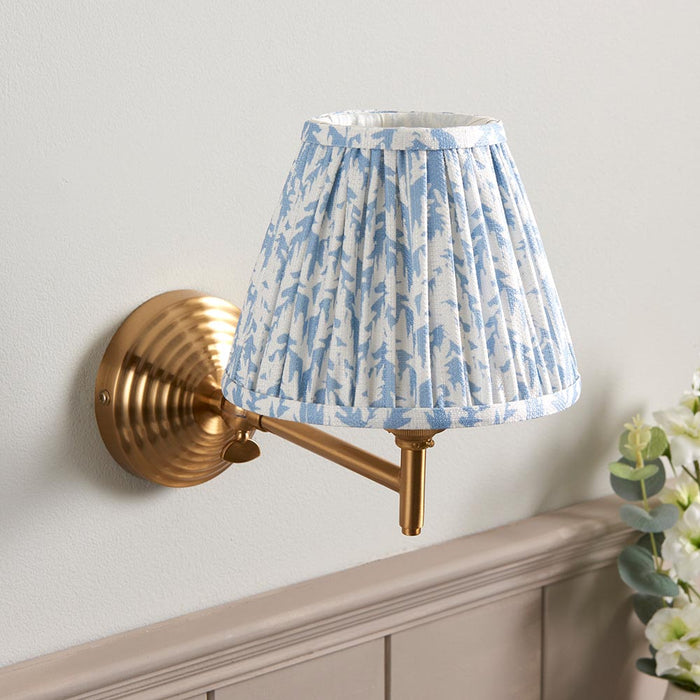 Obelisk Fold And Leaf 16cm Shell Bay Blue Shade Wall Light In Brushed Aged Brass
