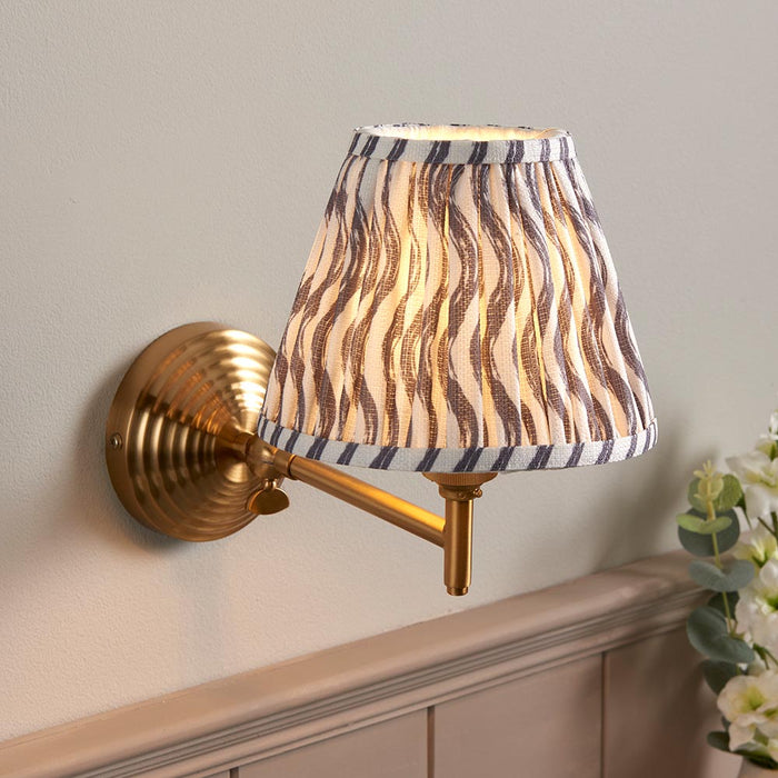 Obelisk Fold And Ripple 16cm Pearl Grey Shade Wall Light In Brushed Aged Brass