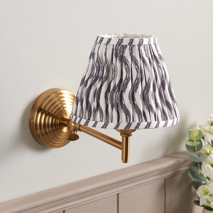 Obelisk Fold And Ripple 16cm Pearl Grey Shade Wall Light In Brushed Aged Brass