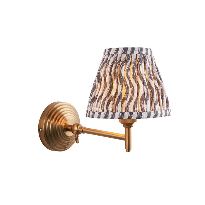 Obelisk Fold And Ripple 16cm Pearl Grey Shade Wall Light In Brushed Aged Brass