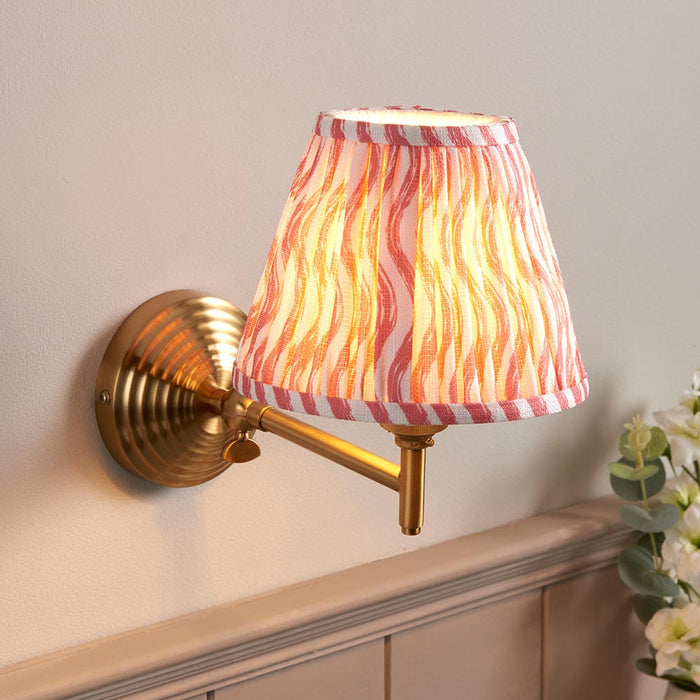 Obelisk Fold And Ripple 16cm Coral Pink Shade Wall Light In Brushed Aged Brass