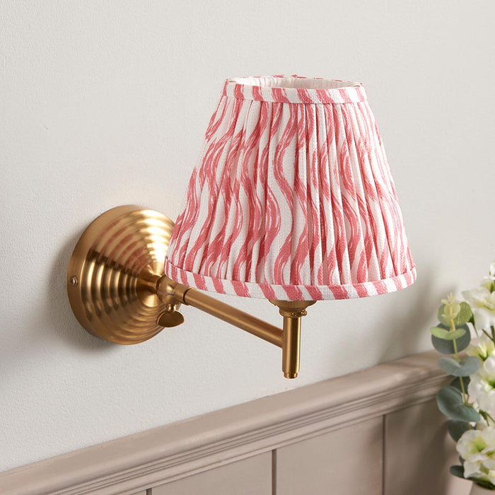Obelisk Fold And Ripple 16cm Coral Pink Shade Wall Light In Brushed Aged Brass