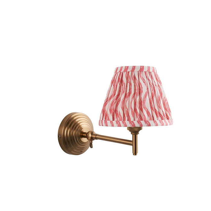 Obelisk Fold And Ripple 16cm Coral Pink Shade Wall Light In Brushed Aged Brass