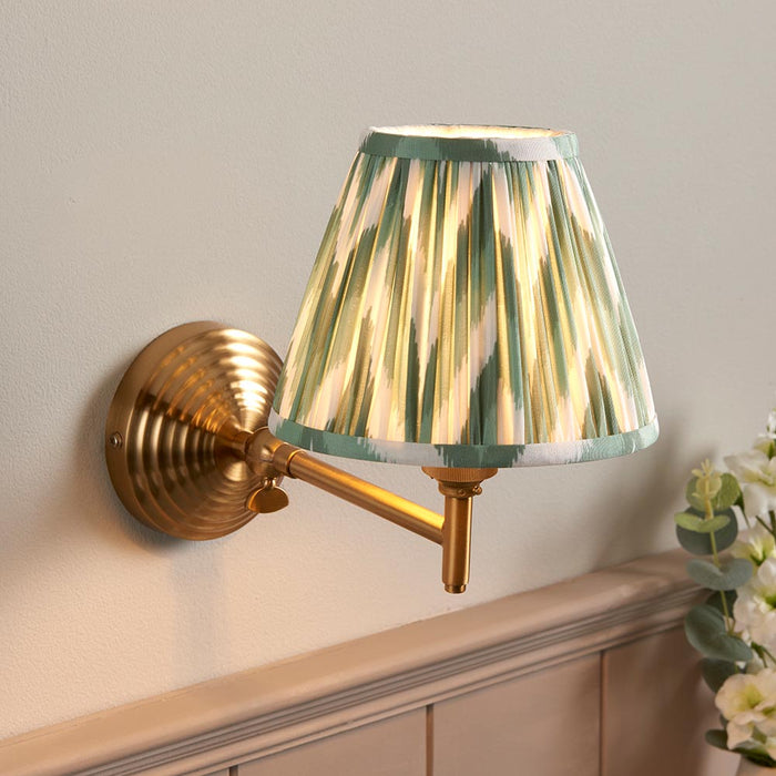 Obelisk Fold And Zigzag 16cm Cotswold Green Shade Wall Light In Brushed Aged Brass