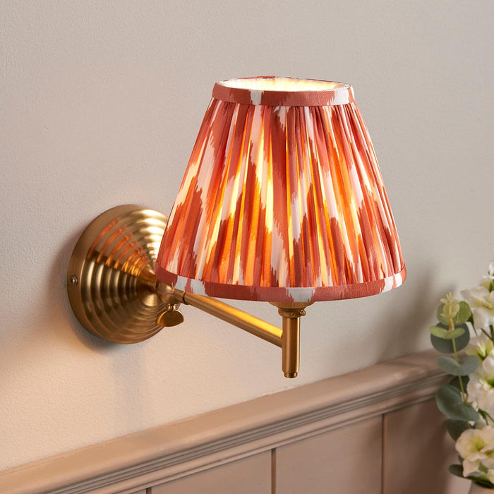 Obelisk Fold And Zigzag 16cm Apricot Orange Shade Wall Light In Brushed Aged Brass