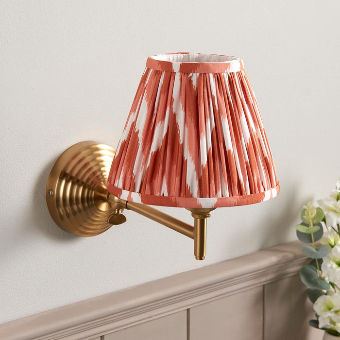 Obelisk Fold And Zigzag 16cm Apricot Orange Shade Wall Light In Brushed Aged Brass
