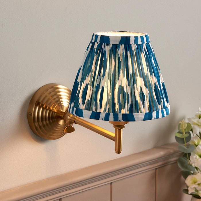 Obelisk Fold And Ikat 16cm Marlin Blue Shade Wall Light In Brushed Aged Brass