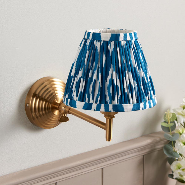 Obelisk Fold And Ikat 16cm Marlin Blue Shade Wall Light In Brushed Aged Brass