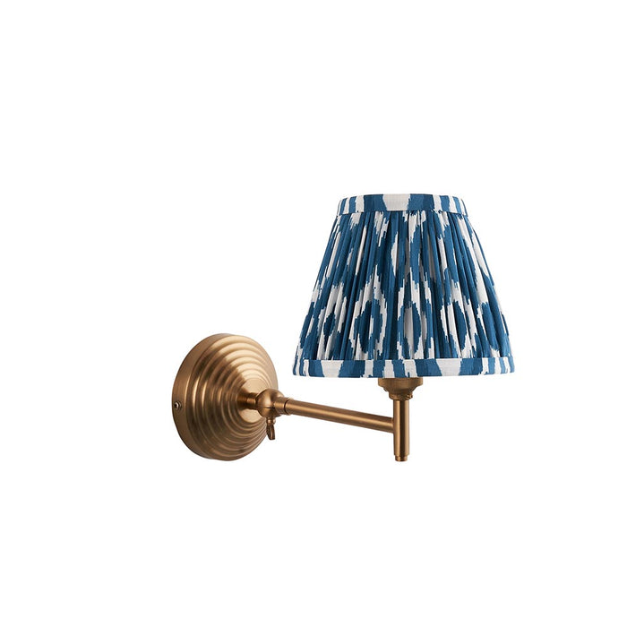 Obelisk Fold And Ikat 16cm Marlin Blue Shade Wall Light In Brushed Aged Brass