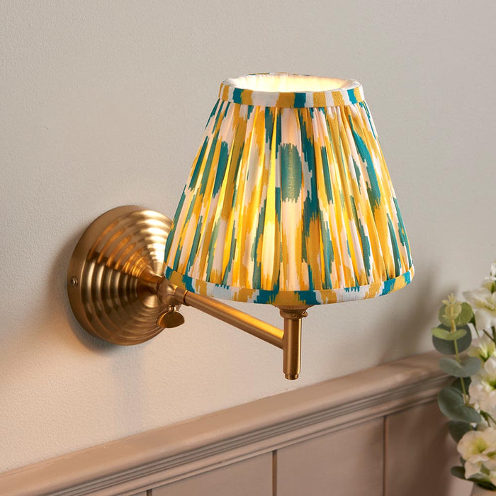 Obelisk Fold And Ikat 16cm Yellow And Jade Shade Wall Light In Brushed Aged Brass