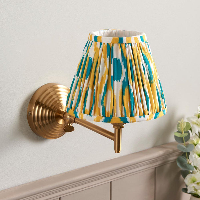 Obelisk Fold And Ikat 16cm Yellow And Jade Shade Wall Light In Brushed Aged Brass