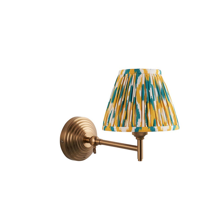 Obelisk Fold And Ikat 16cm Yellow And Jade Shade Wall Light In Brushed Aged Brass
