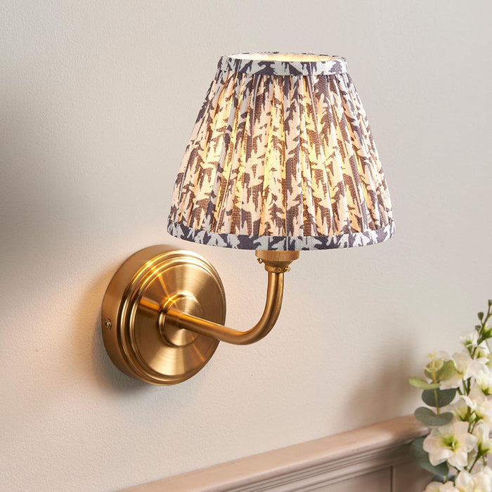 Step Arc And Leaf 16cm Pearl Grey Shade Wall Light In Brushed Aged Brass