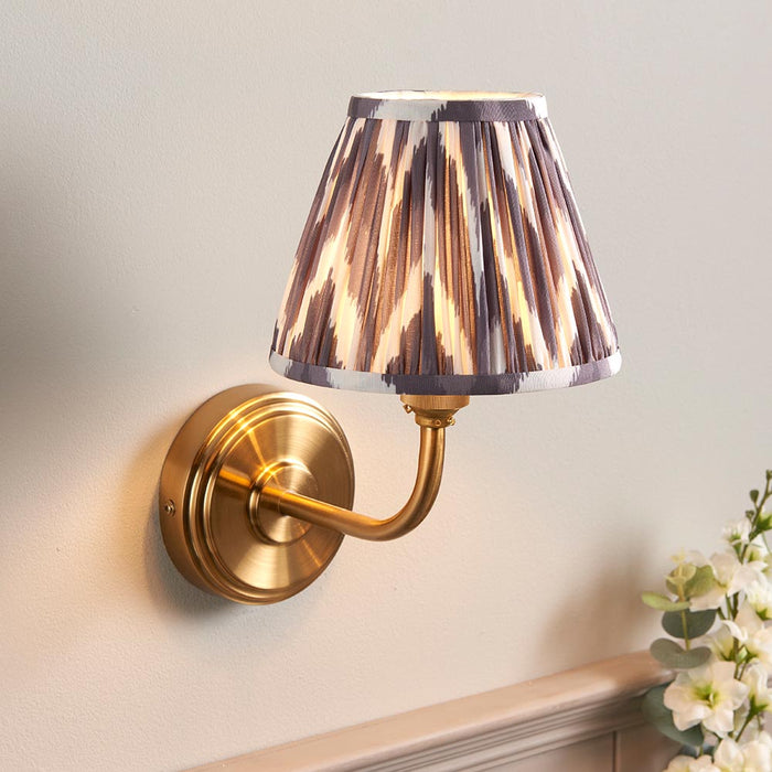 Step Arc And Zigzag 16cm Pearl Grey Shade Wall Light In Brushed Aged Brass