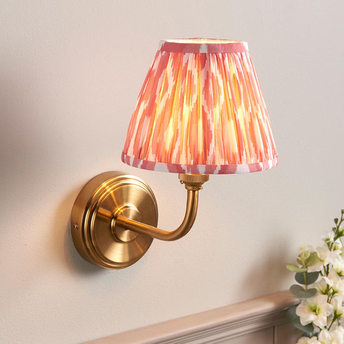 Step Arc And Ikat 16cm Coral Pink Shade Wall Light In Brushed Aged Brass