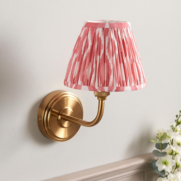 Step Arc And Ikat 16cm Coral Pink Shade Wall Light In Brushed Aged Brass