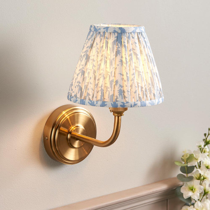Step Arc And Leaf 16cm Shell Bay Blue Shade Wall Light In Brushed Aged Brass