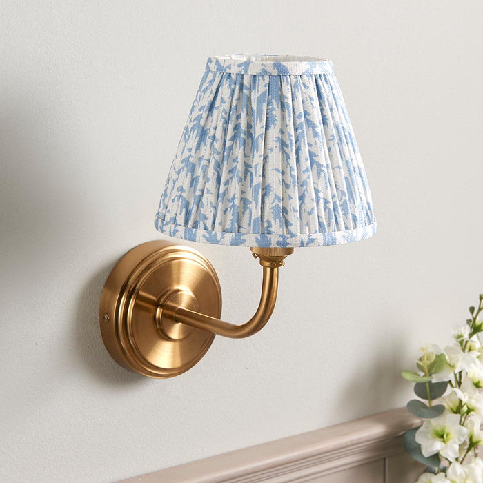 Step Arc And Leaf 16cm Shell Bay Blue Shade Wall Light In Brushed Aged Brass