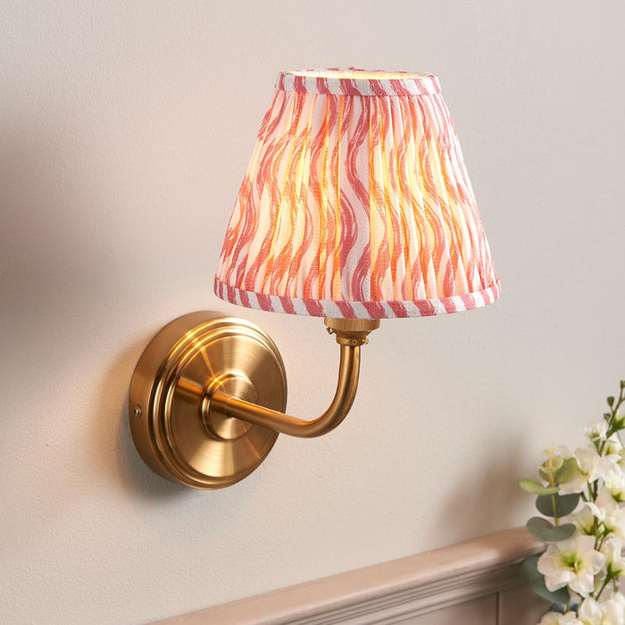 Step Arc And Ripple 16cm Coral Pink Shade Wall Light In Brushed Aged Brass