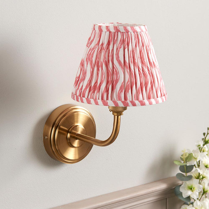 Step Arc And Ripple 16cm Coral Pink Shade Wall Light In Brushed Aged Brass