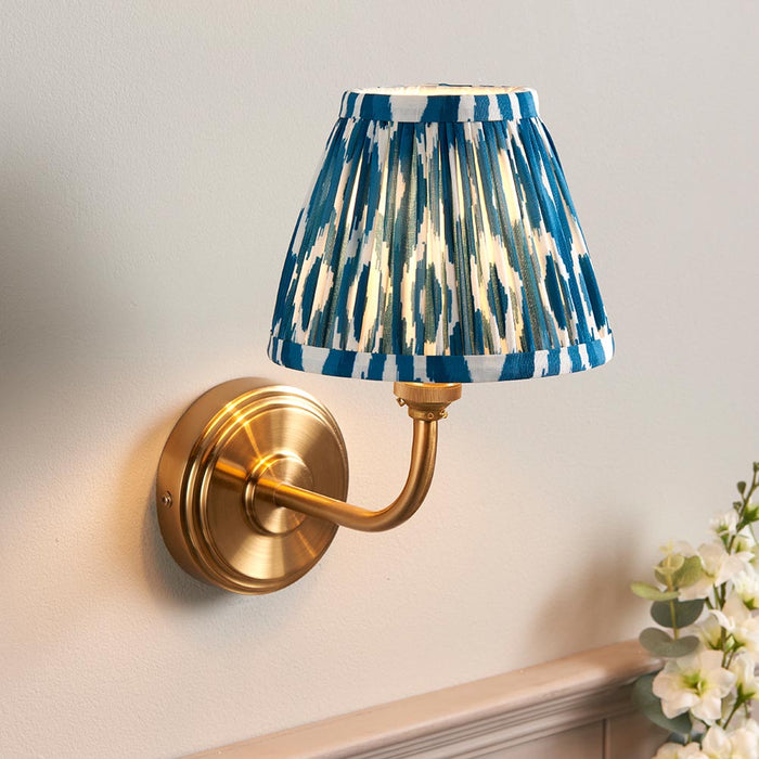 Step Arc And Ikat 16cm Marlin Blue Shade Wall Light In Brushed Aged Brass