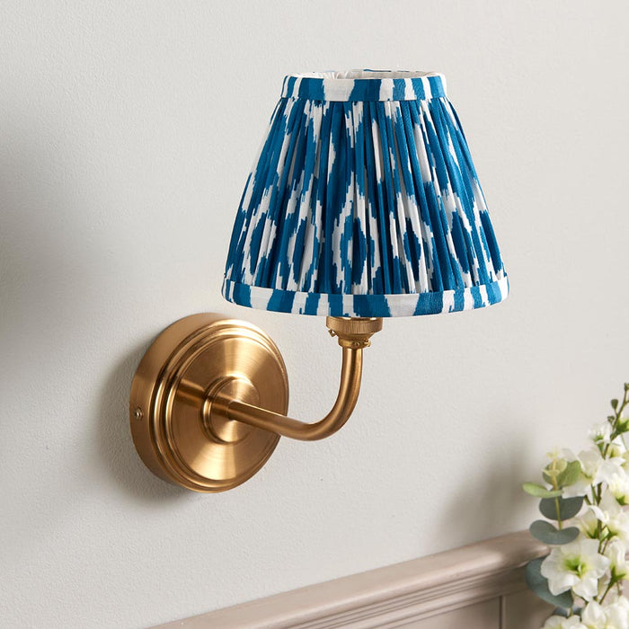 Step Arc And Ikat 16cm Marlin Blue Shade Wall Light In Brushed Aged Brass