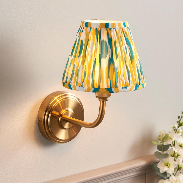 Step Arc And Ikat 16cm Yellow And Jade Shade Wall Light In Brushed Aged Brass