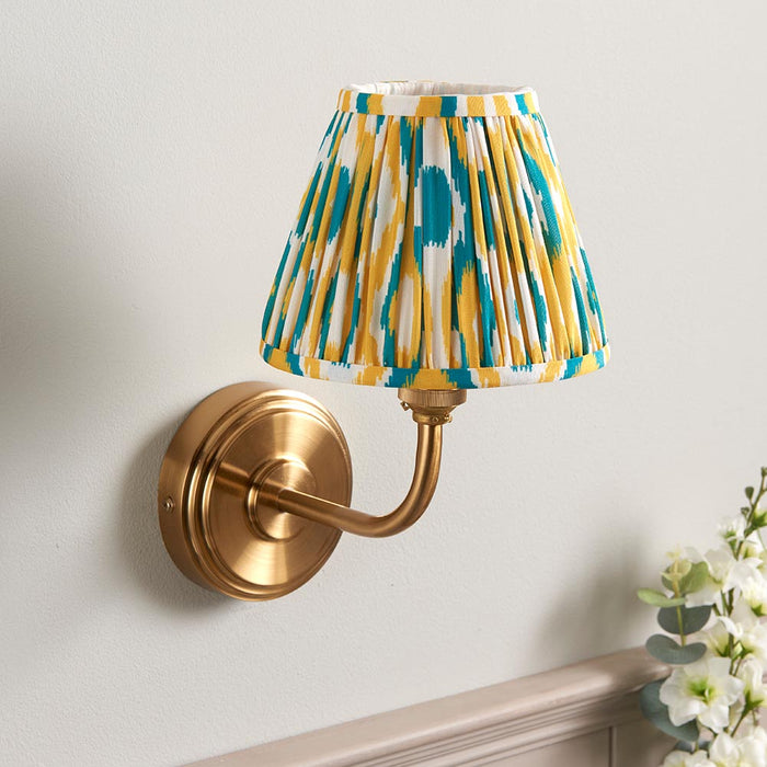 Step Arc And Ikat 16cm Yellow And Jade Shade Wall Light In Brushed Aged Brass