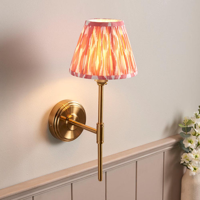 Step T Bar And Ikat 16cm Coral Pink Shade Wall Light In Brushed Aged Brass